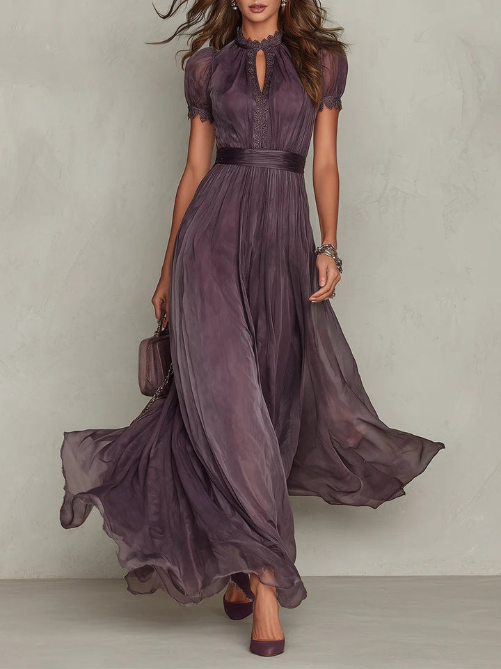Flavia | Elegant Long Dress Purple with Teardrop Neckline Lace