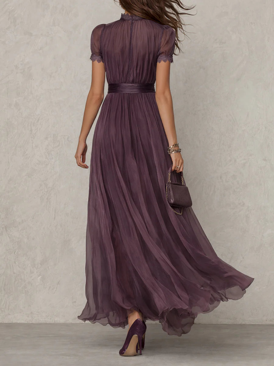 Flavia | Elegant Long Dress Purple with Teardrop Neckline Lace