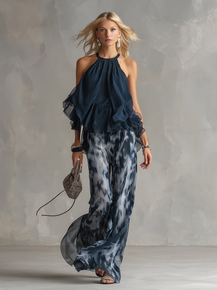 Elise | Elegant and lightweight set with flowing top and wide pants