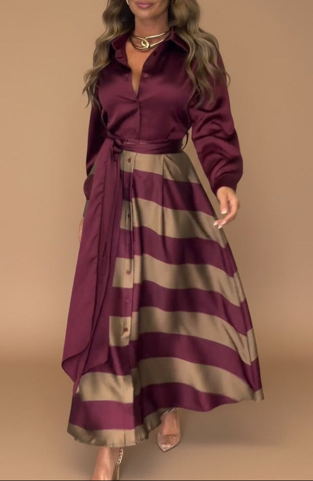 Mila™ - Striped Long Dress with Lace
