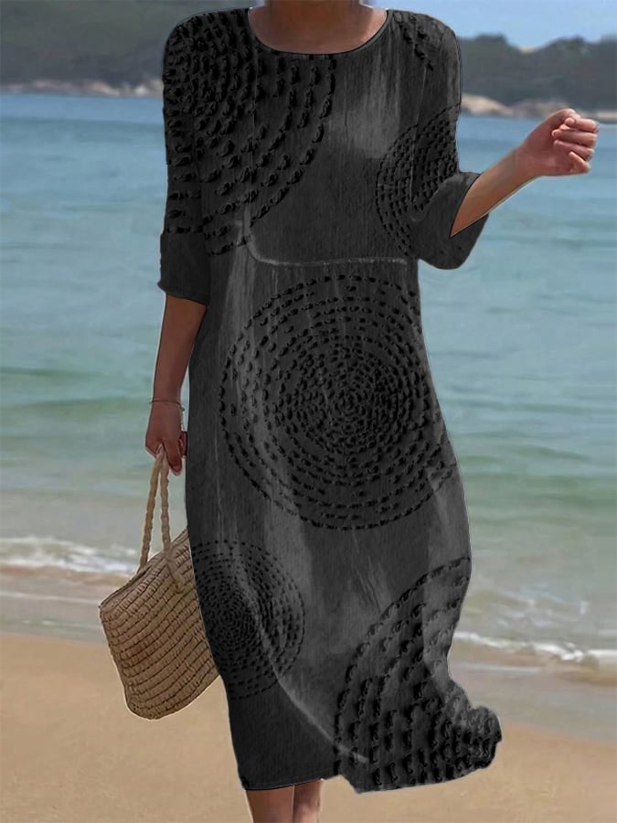 Mira | Airy Linen Dress with Embroidery Details & 3/4 Sleeves