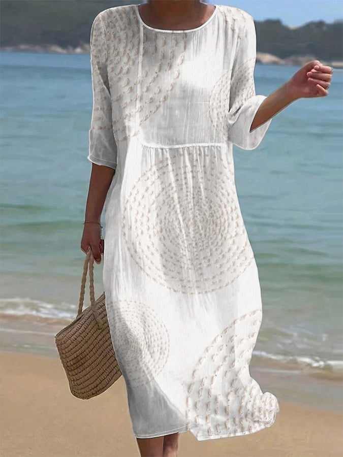 Mira | Airy Linen Dress with Embroidery Details & 3/4 Sleeves