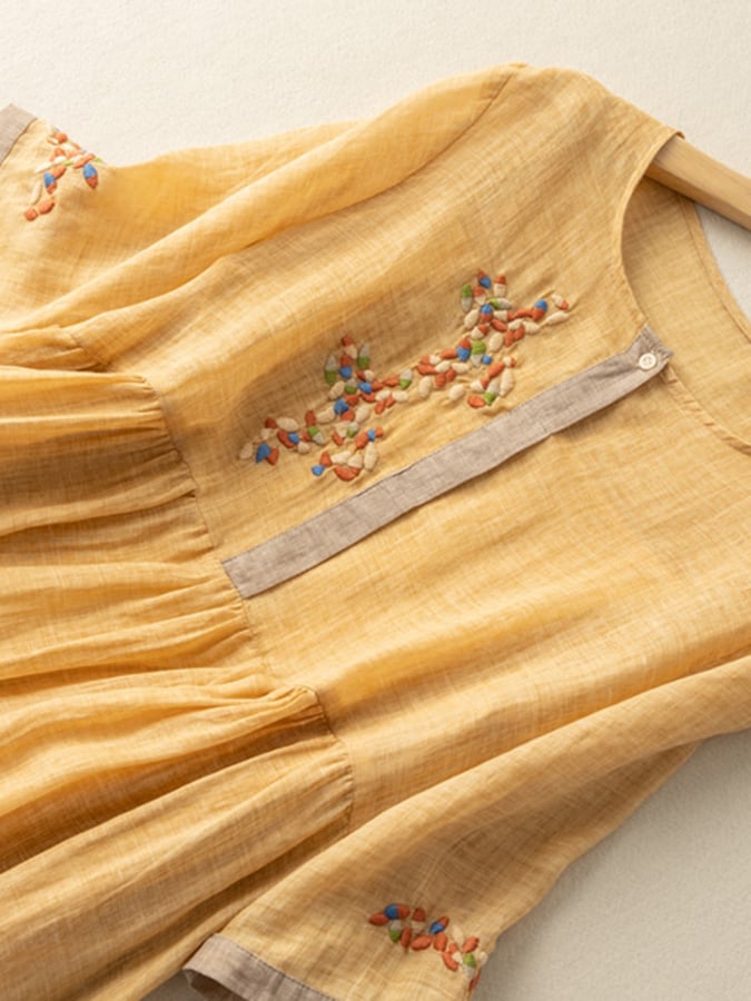 Zara Women's Dress – Embroidered Cotton and Linen Dress with Ethnic Design & Comfortable Fit