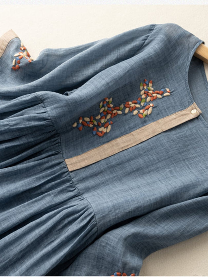 Zara Women's Dress – Embroidered Cotton and Linen Dress with Ethnic Design & Comfortable Fit