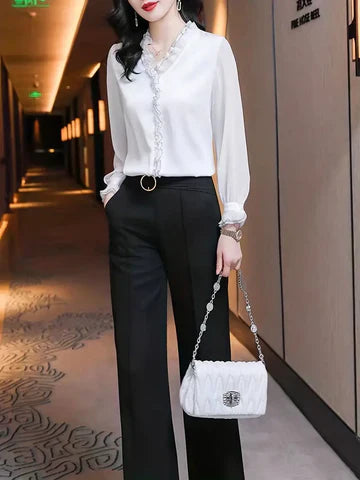 Erin Blouse for Women - Elegant Long Sleeve Top in Classic Colors with a Comfortable Fit