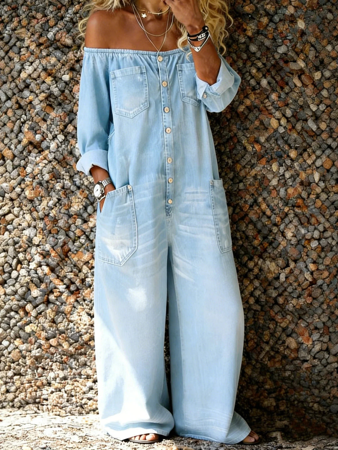 Léa | Casual Denim Jumpsuit with Long Sleeves