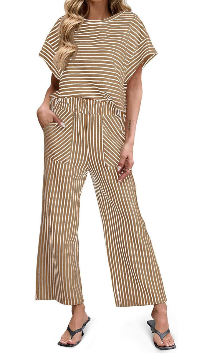 Bea | Two-Piece Striped Set Short Sleeve T-Shirt and Wide Pants