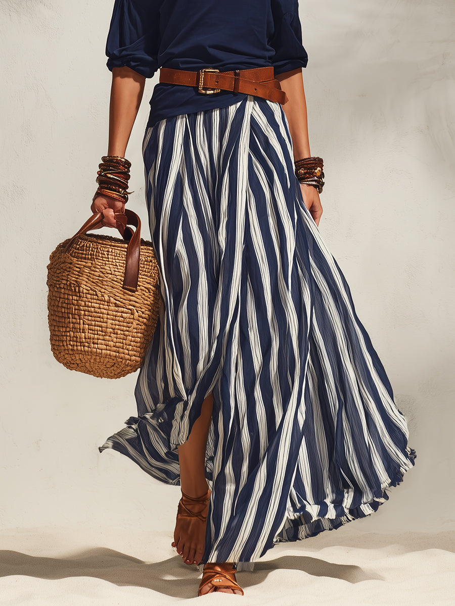 Livia | Elegant Vacation Set Off-the-Shoulder & Striped Skirt
