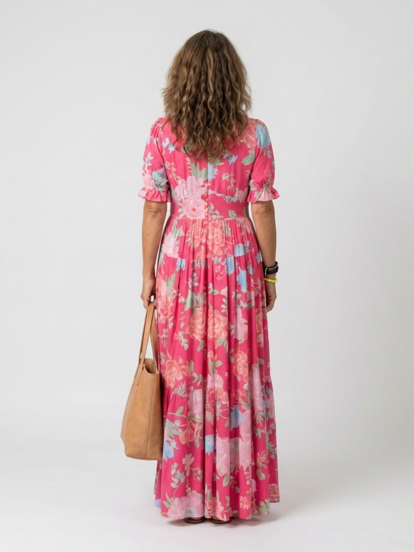 Dahlia | Women's Floral V Neck Short Sleeve Midi Dress