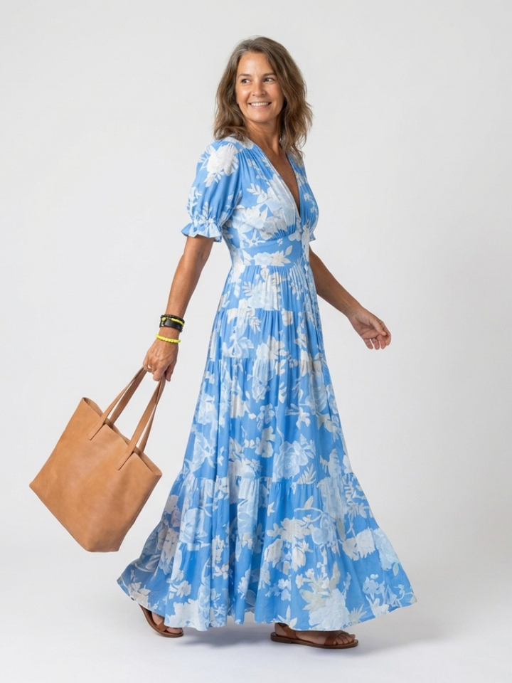 Dahlia | Women's Floral V Neck Short Sleeve Midi Dress
