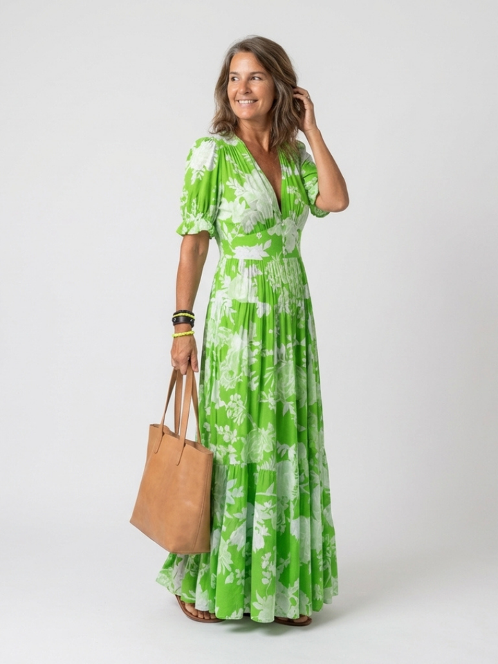 Dahlia | Women's Floral V Neck Short Sleeve Midi Dress