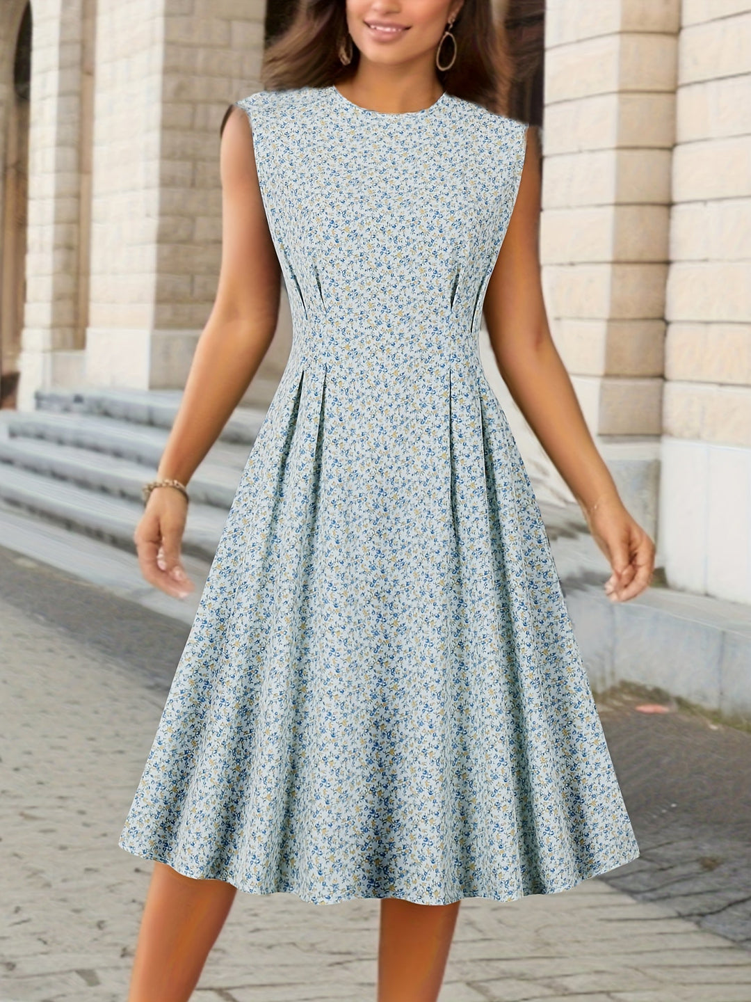 Lily Summer Dress for Women – Sleeveless Midi Dress with Floral Print and Elegant Cut