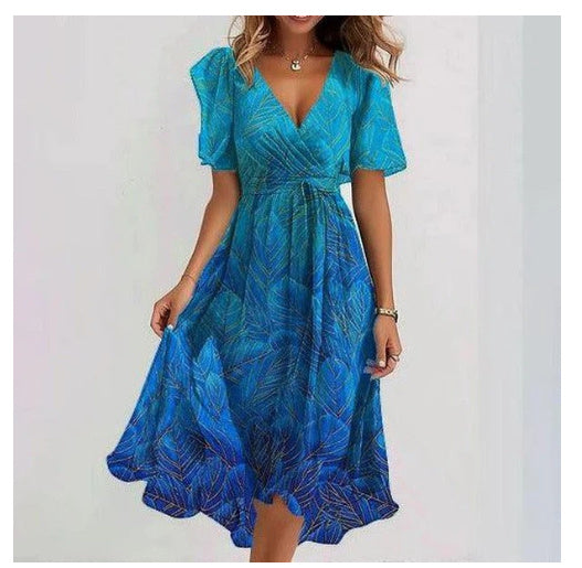 Emily Midi Dress for Women – Lightweight Chiffon Dress with Floral Print, V-Neck & Fitted Waist