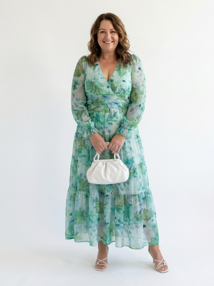 Emilia | Women's V Neck Long Sleeve Floral Maxi Dress
