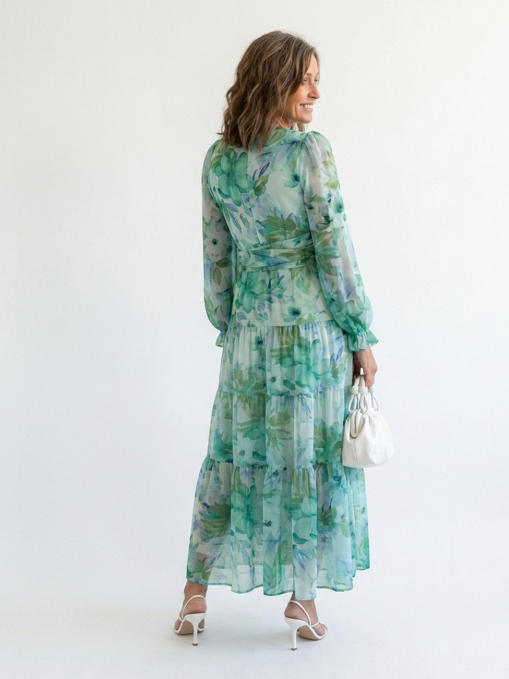 Emilia | Women's V Neck Long Sleeve Floral Maxi Dress