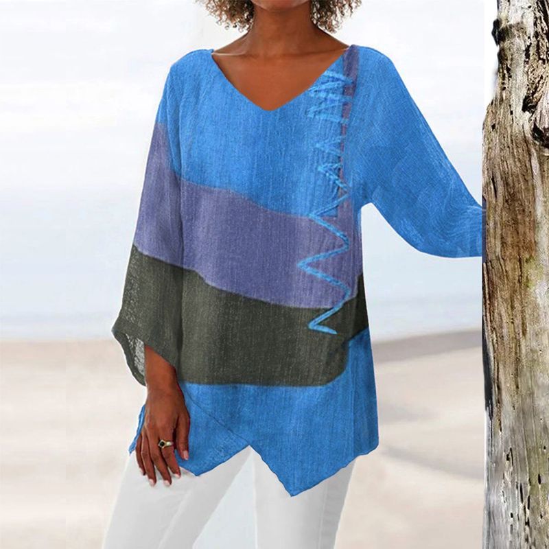 Solange Women's Top – Bicolor Design with V-Neck & Flattering Cut for Comfort and Style