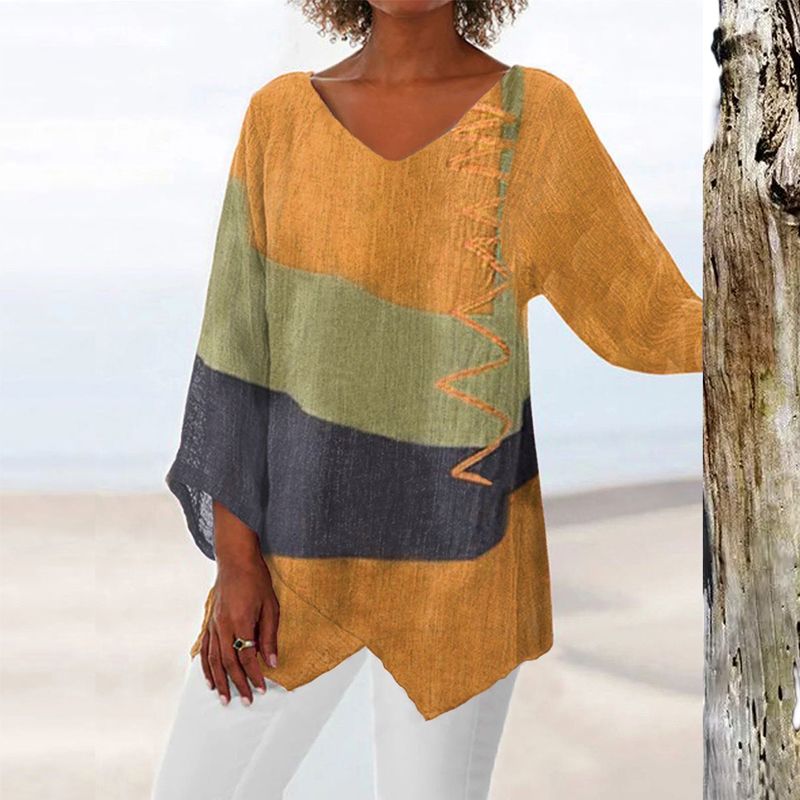 Solange Women's Top – Bicolor Design with V-Neck & Flattering Cut for Comfort and Style