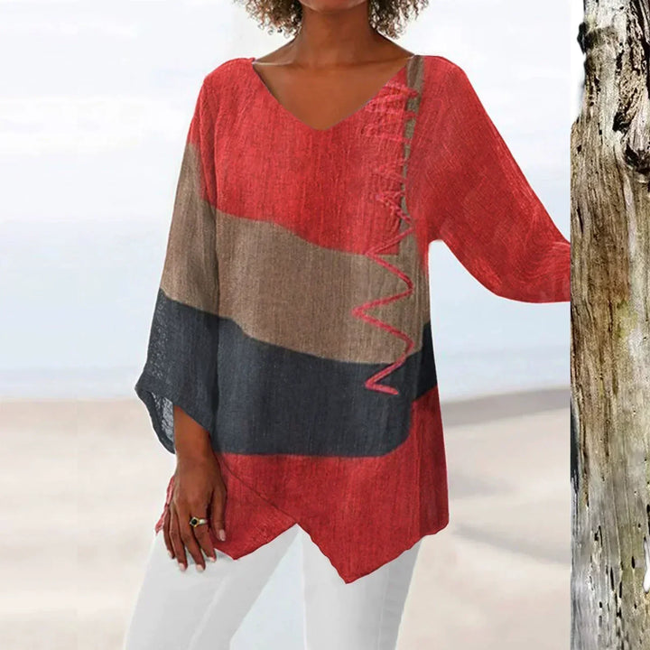 Solange Women's Top – Bicolor Design with V-Neck & Flattering Cut for Comfort and Style