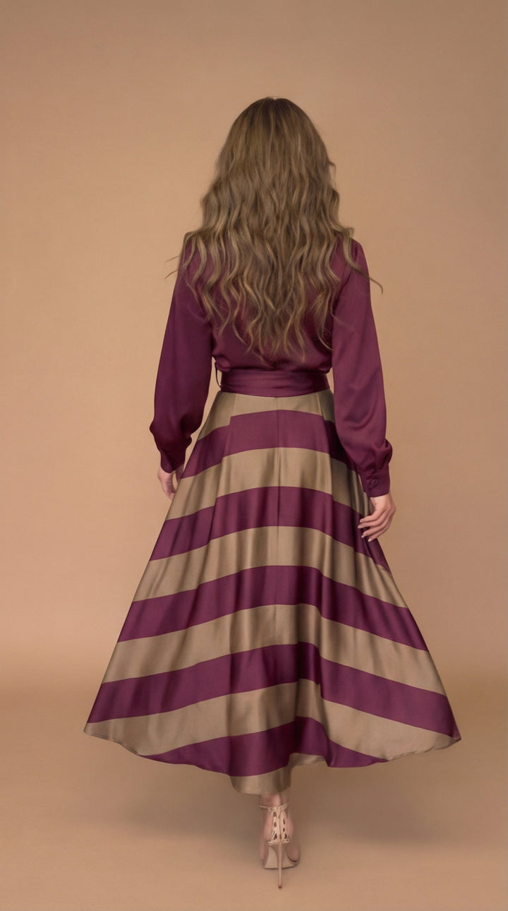 Mila™ - Striped Long Dress with Lace