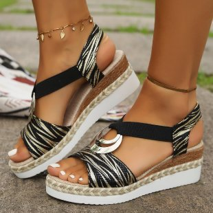 SARAH - Wedge Sandals with Raffia Sole