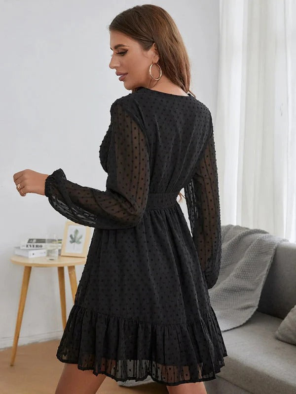 Christy Polka Dot Dress for Women – Lightweight Fit & Flare Dress with Long Sleeves and Casual Pattern