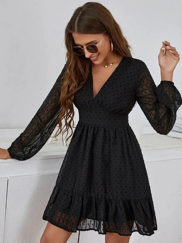 Christy Polka Dot Dress for Women – Lightweight Fit & Flare Dress with Long Sleeves and Casual Pattern