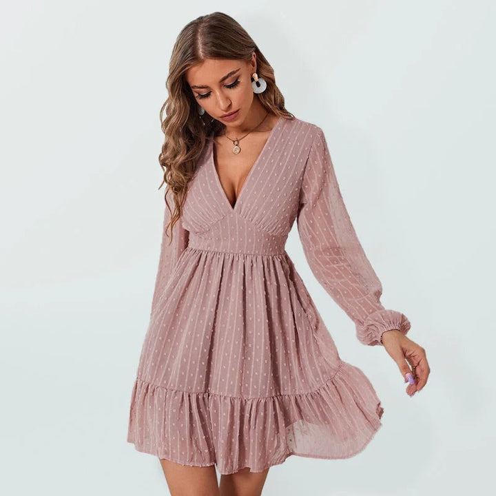 Christy Polka Dot Dress for Women – Lightweight Fit & Flare Dress with Long Sleeves and Casual Pattern