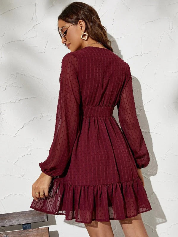 Christy Polka Dot Dress for Women – Lightweight Fit & Flare Dress with Long Sleeves and Casual Pattern