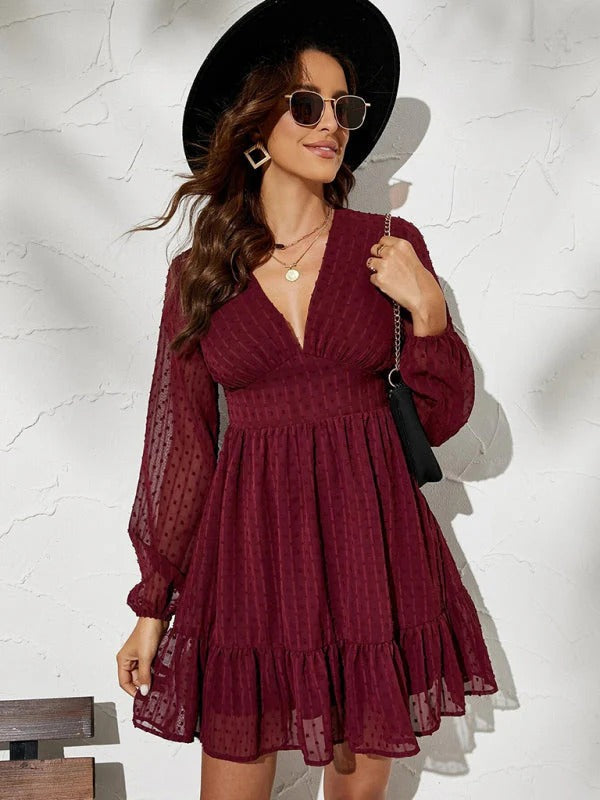 Christy Polka Dot Dress for Women – Lightweight Fit & Flare Dress with Long Sleeves and Casual Pattern