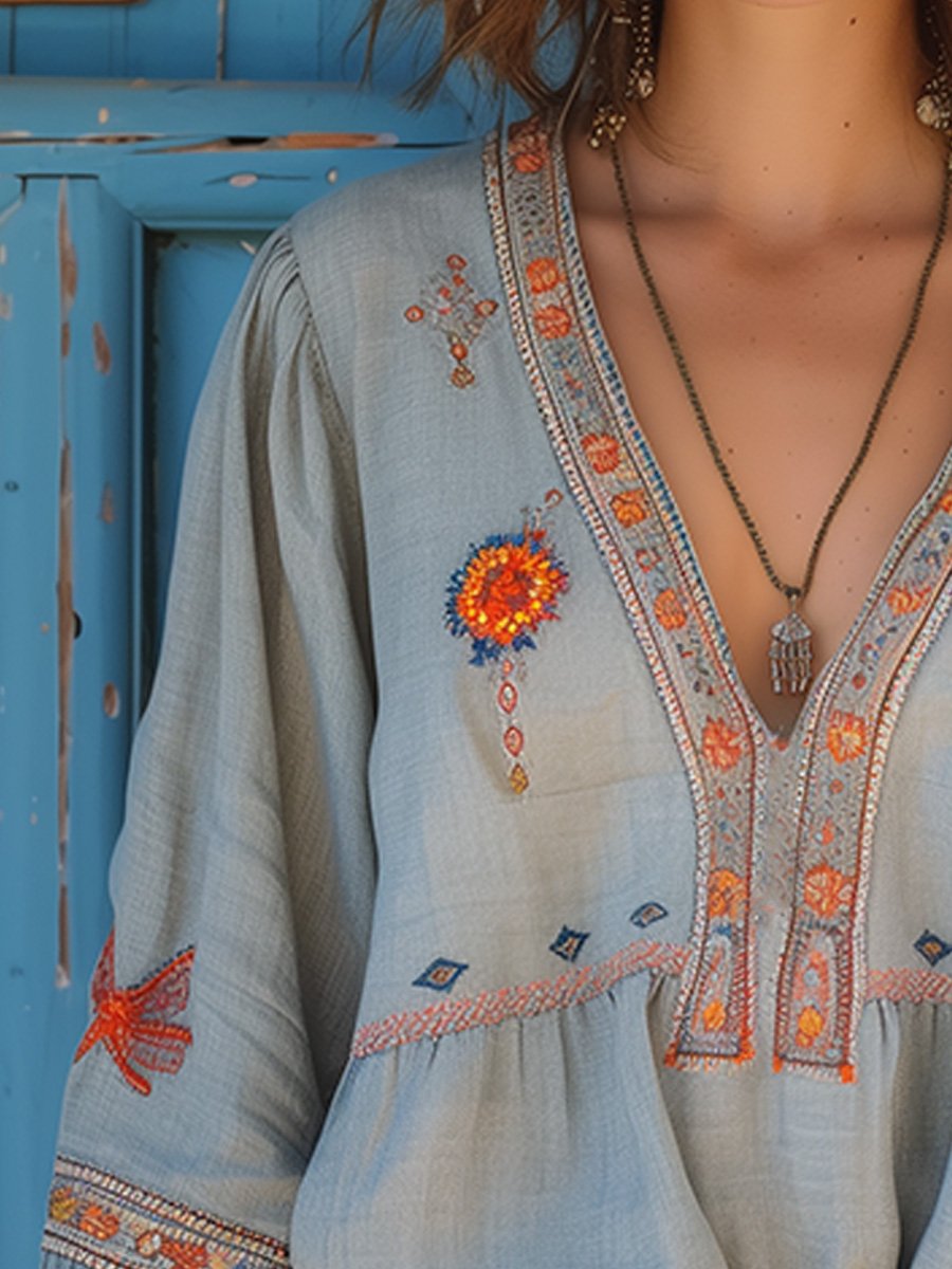 Sienna Blouse Women's Bohemian – Authentic Embroidery & Airy Summer Cut