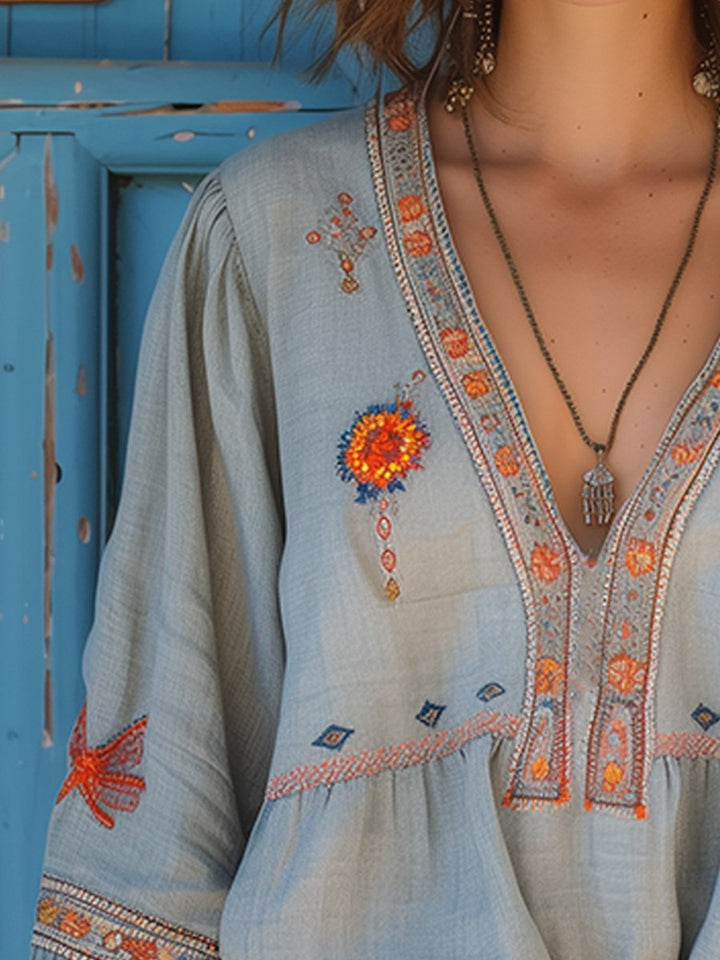 Sienna Blouse Women's Bohemian – Authentic Embroidery & Airy Summer Cut
