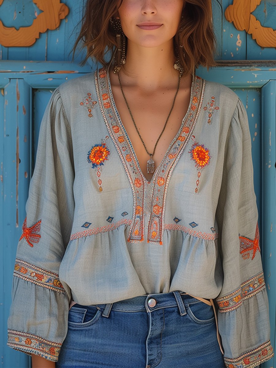 Sienna Blouse Women's Bohemian – Authentic Embroidery & Airy Summer Cut