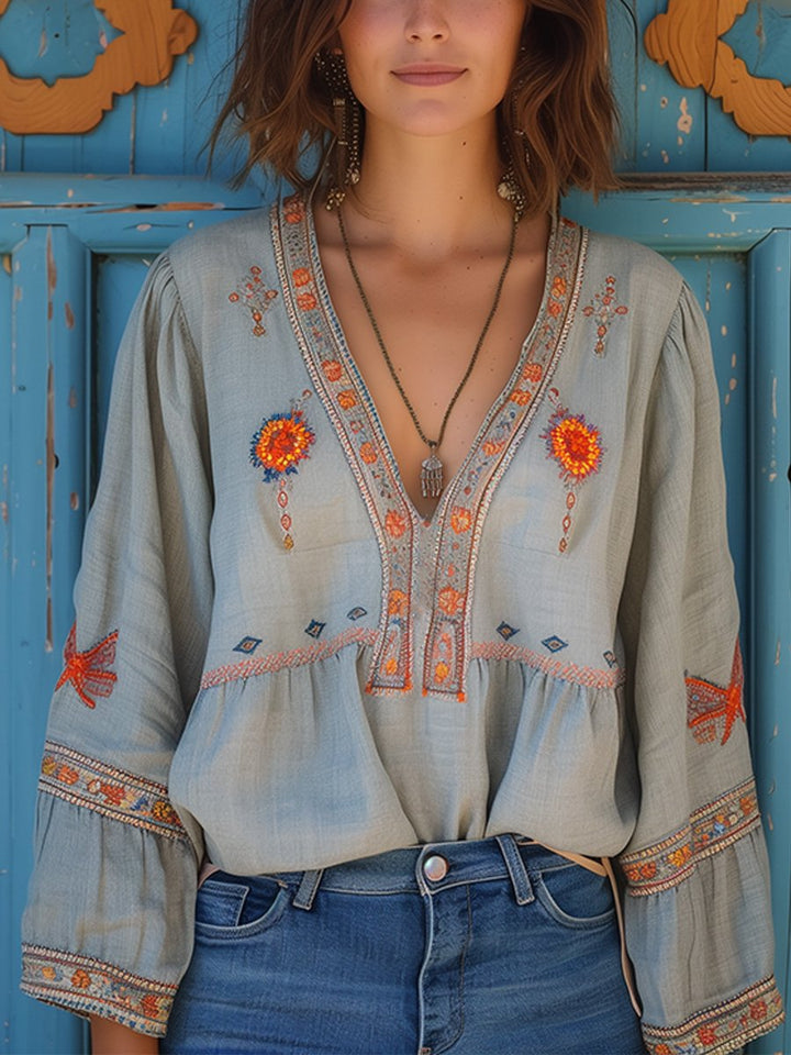 Sienna Blouse Women's Bohemian – Authentic Embroidery & Airy Summer Cut