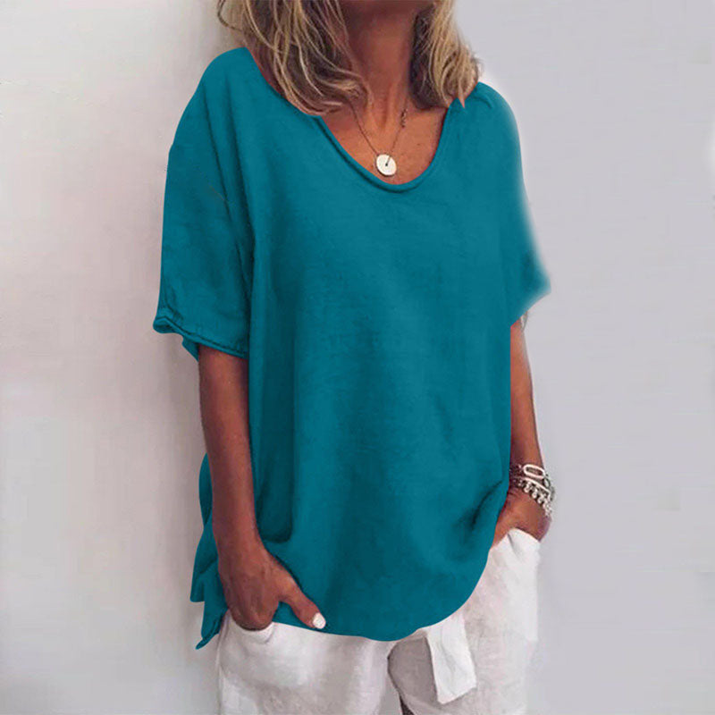 Ana Classic Women's Blouse – Loose-Fitting Blouse with Short Sleeves for a Casual Look