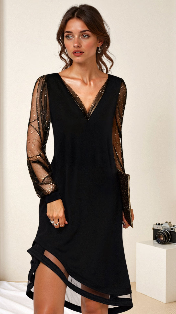 Lia Evening Dress for Women – Long Glamorous Dress with Glitter Fabric & Elegant Cut