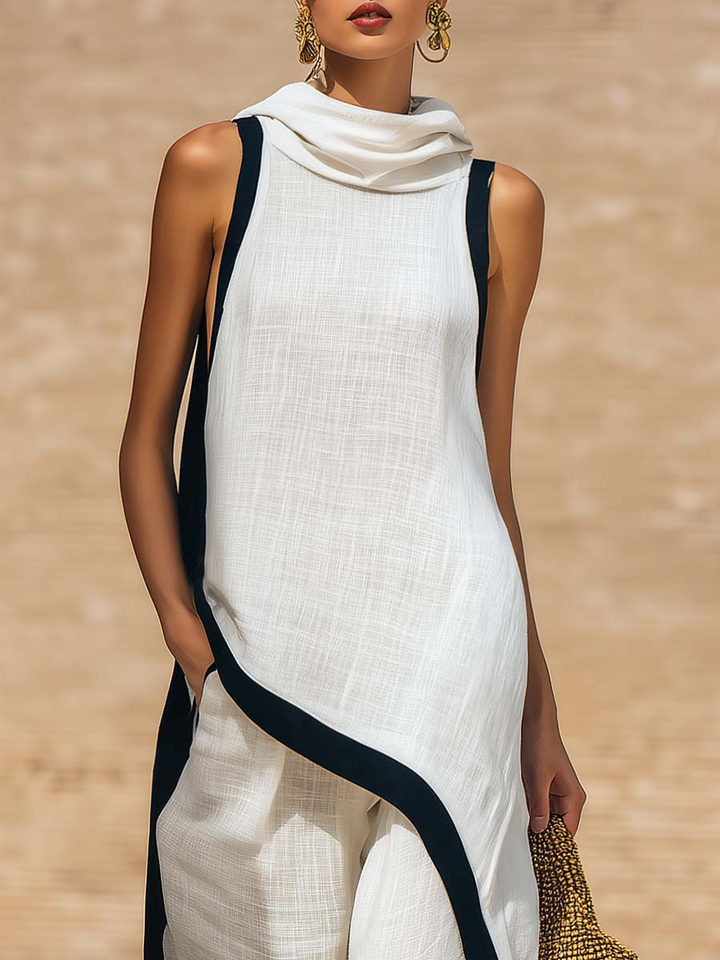 Amara | Elegant Asymmetrical Cut Linen Cotton Artistic Outfit