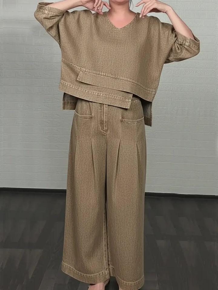 Élise | Modern Denim Set Top and Wide Pants