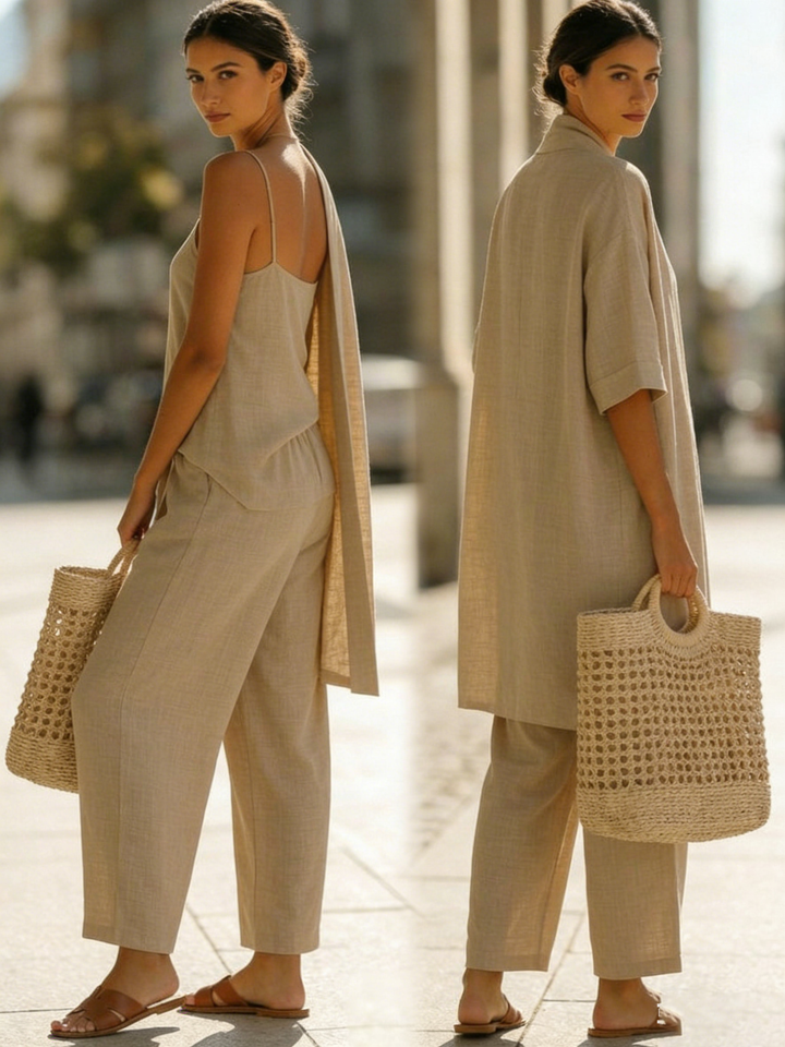 Elena | Three-Piece Minimalist Set in Cotton and Linen