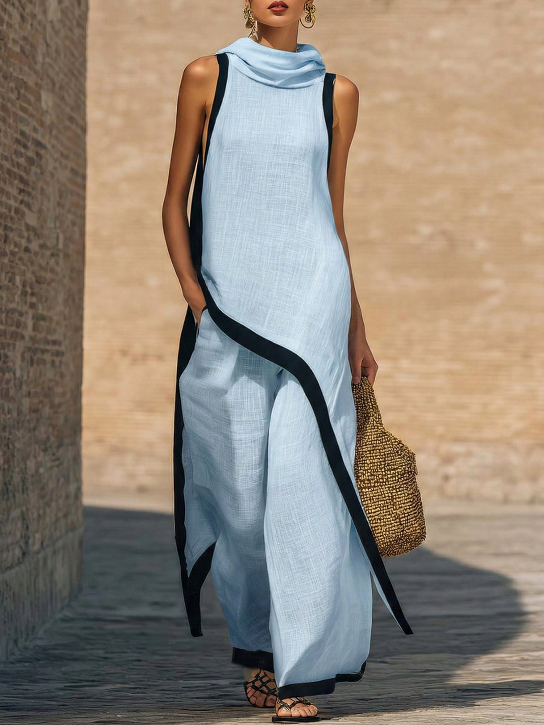 Amara | Elegant Asymmetrical Cut Linen Cotton Artistic Outfit