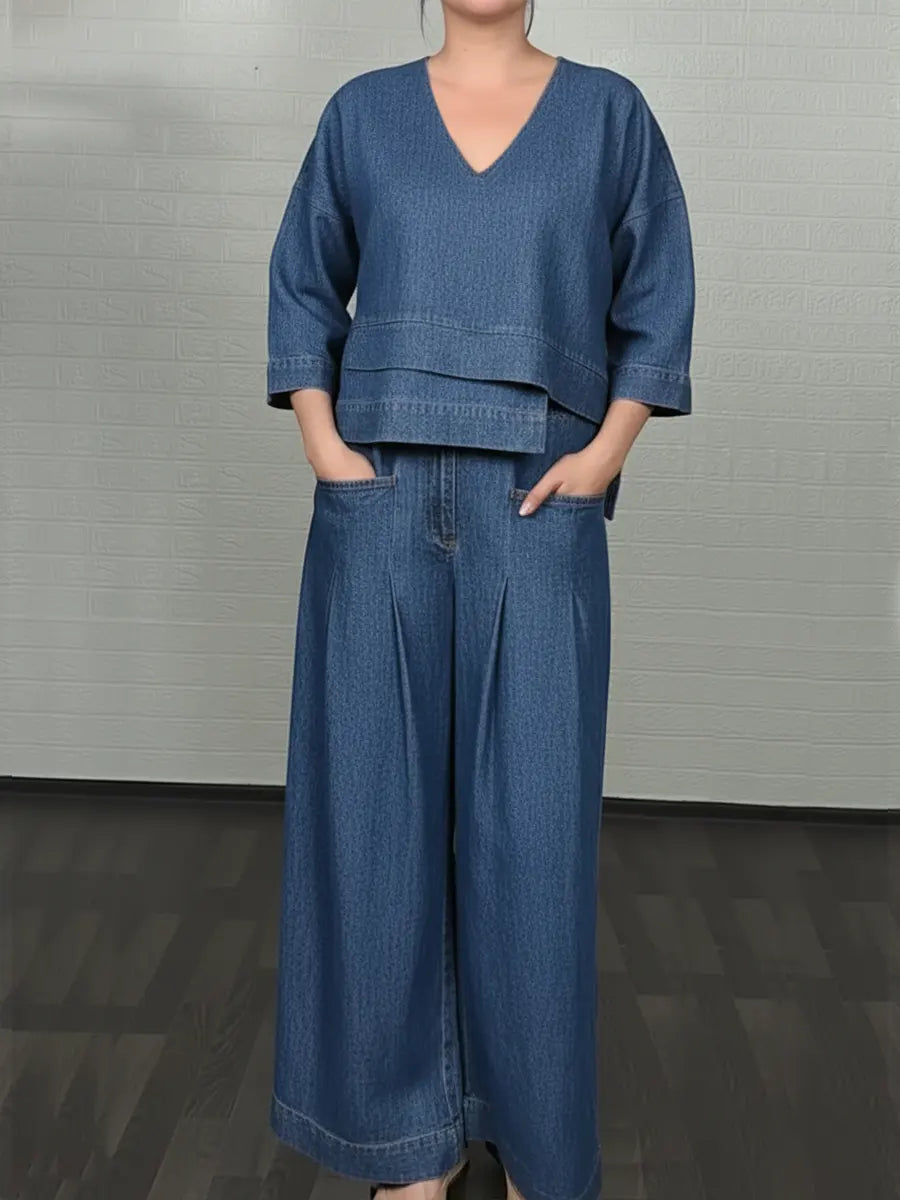 Élise | Modern Denim Set Top and Wide Pants