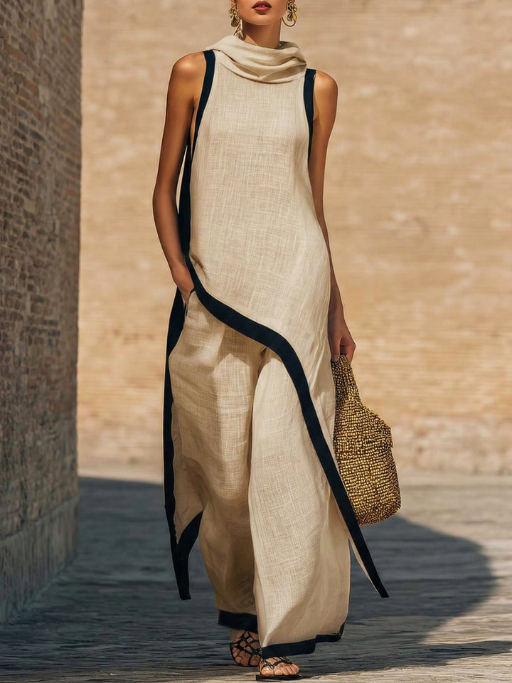 Amara | Elegant Asymmetrical Cut Linen Cotton Artistic Outfit