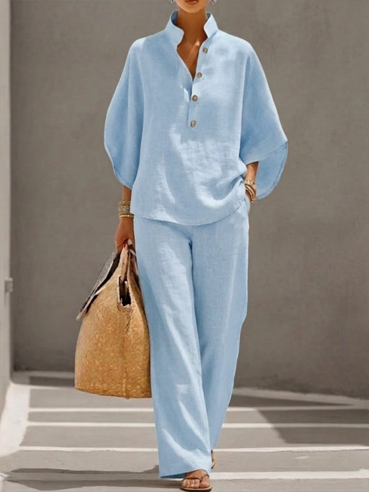 Mariel | Cotton Linen Batwing Sleeve Wide Pants Set