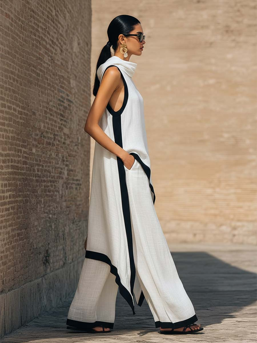 Amara | Elegant Asymmetrical Cut Linen Cotton Artistic Outfit