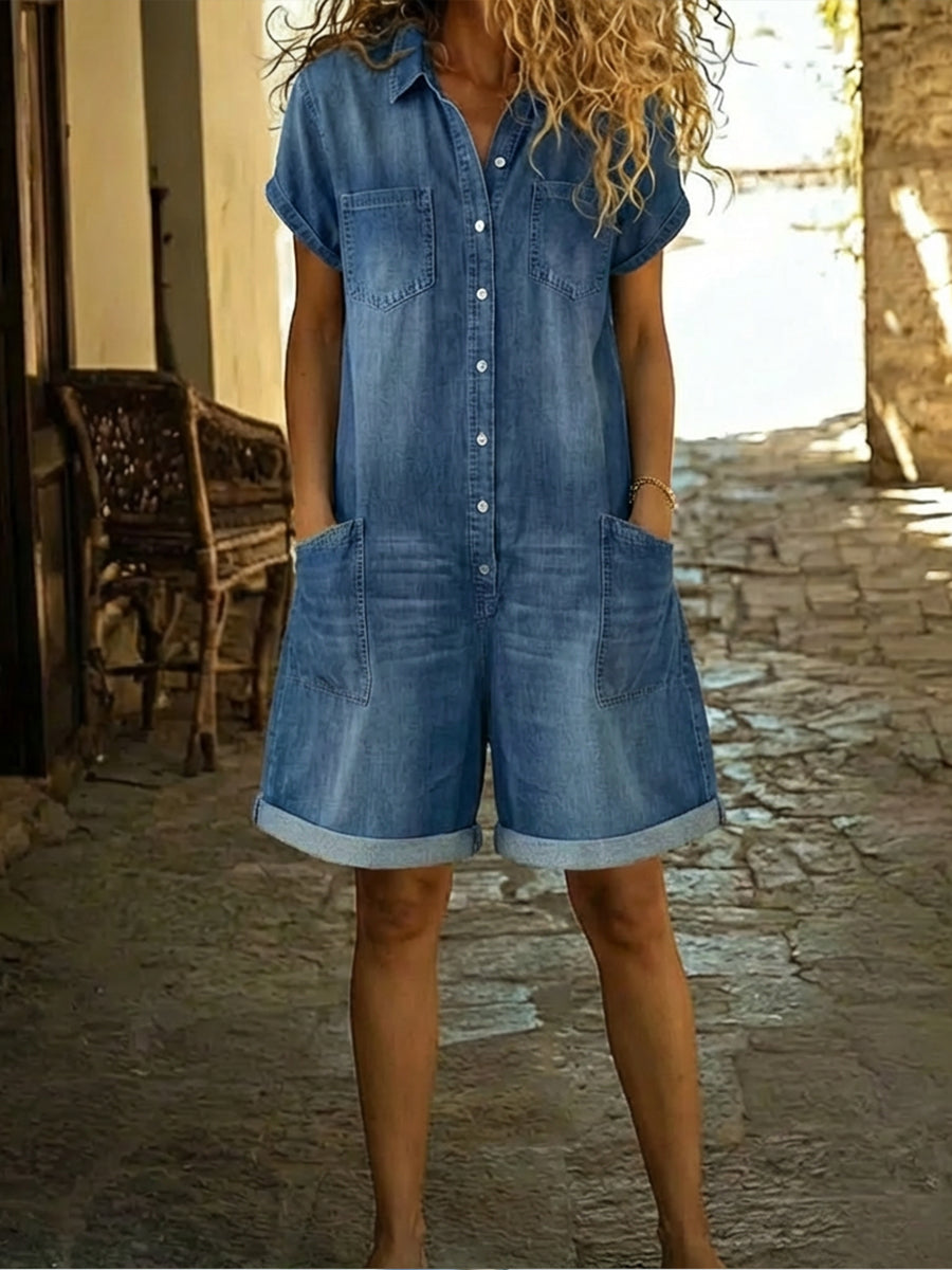 Solena | Casual Denim Short Jumpsuit
