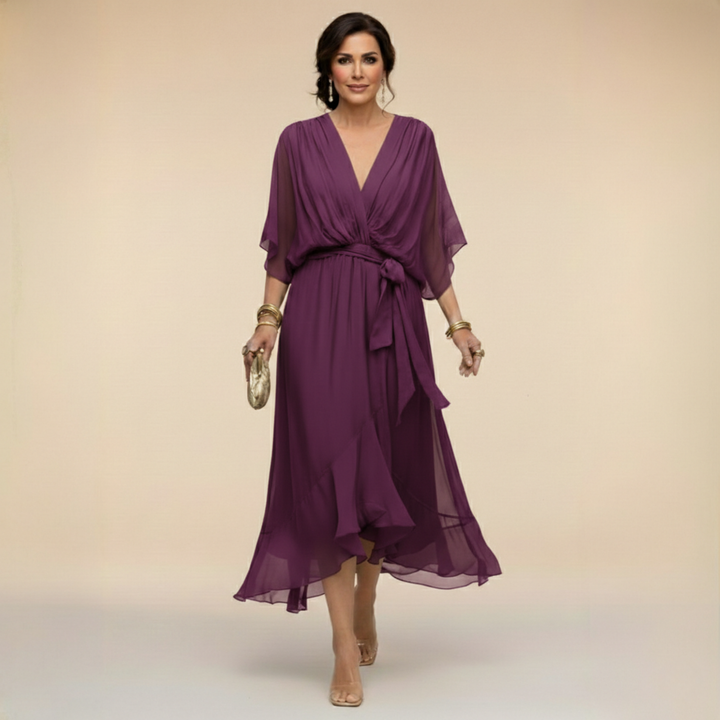 Penelope | Women's V-Neck Wrap Midi Dress