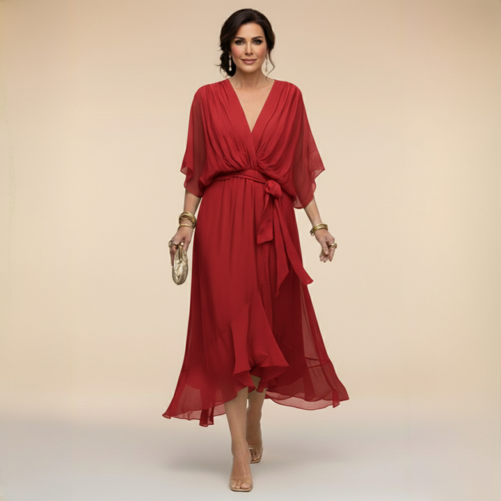 Penelope | Women's V-Neck Wrap Midi Dress