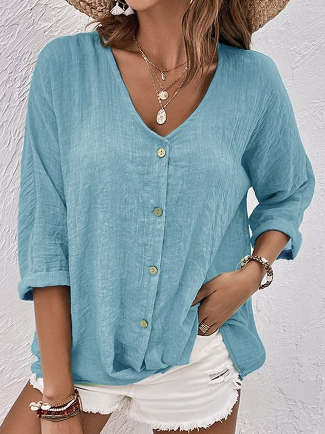 Women's Criza V-Neck Blouse – Lightweight Relaxed Fit with Short Sleeves for Everyday Comfort