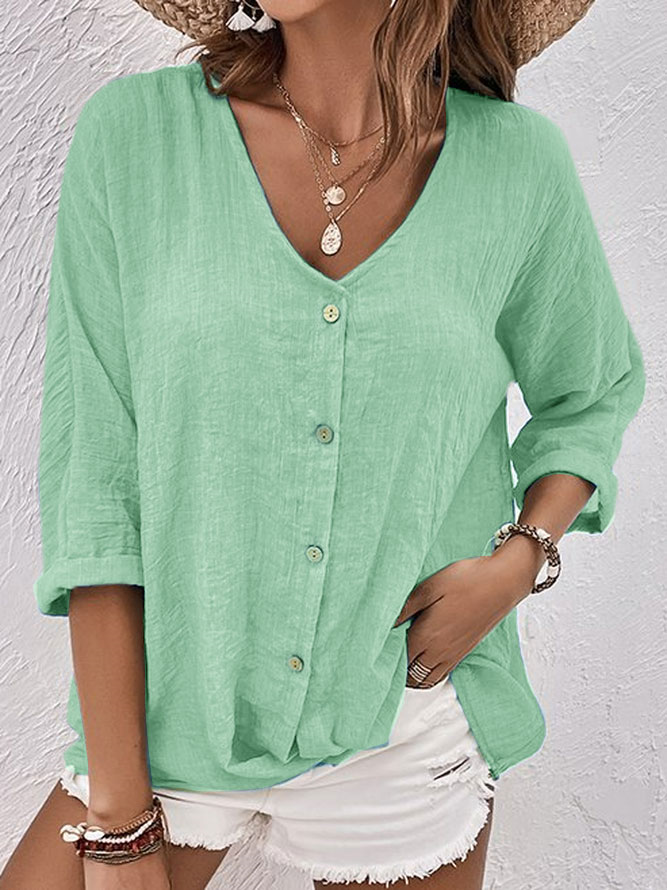 Women's Criza V-Neck Blouse – Lightweight Relaxed Fit with Short Sleeves for Everyday Comfort