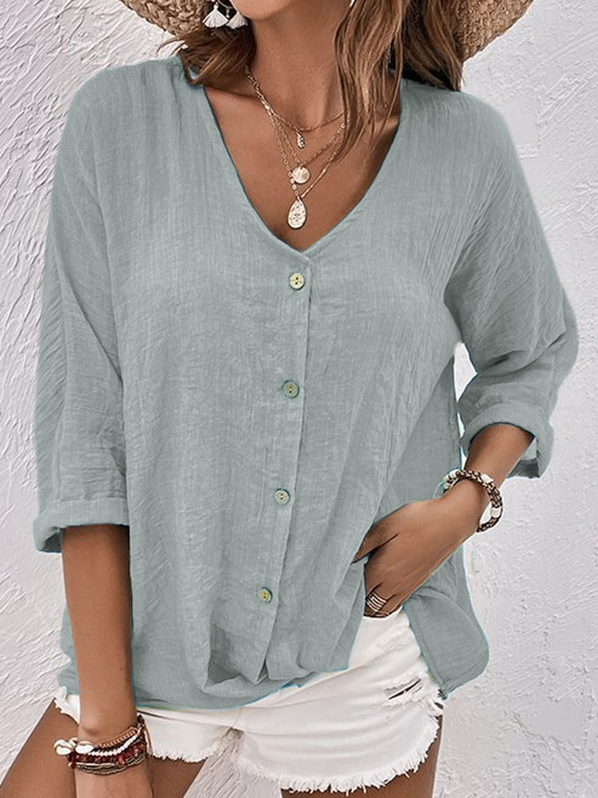 Women's Criza V-Neck Blouse – Lightweight Relaxed Fit with Short Sleeves for Everyday Comfort