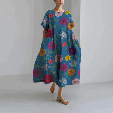 Zara Women's Dress – Elegant Floral Print, Breathable Comfort & Relaxed Fit
